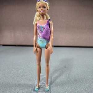 Beach Barbie Fashion Doll Girls Pink Floral Swimsuit Excellent Beach Accessories